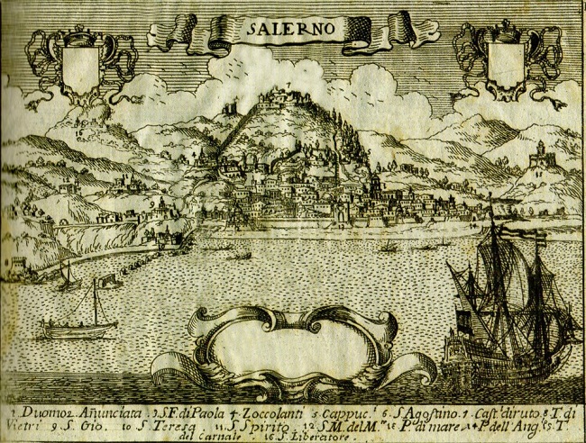 Salerno nella veduta del Pacichelli del 1703 in cui il convento è identificato con il nome di 